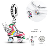 925 Silver Chameleon & Skates Charm for Women Bracelet, Birthday Jewelry