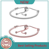 925 Silver Heart Clasp Star Chain Slider Bracelet Women's Gift