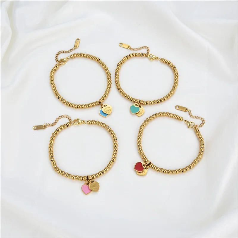Colorful Heart Bracelet for Women Stainless Steel Jewelry