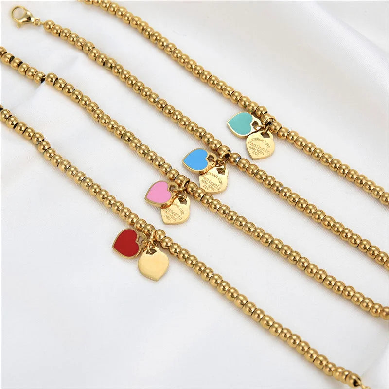 Colorful Heart Bracelet for Women Stainless Steel Jewelry