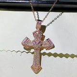 925 Silver&Rose Fill Cross Pendant Zircon CZ Necklace