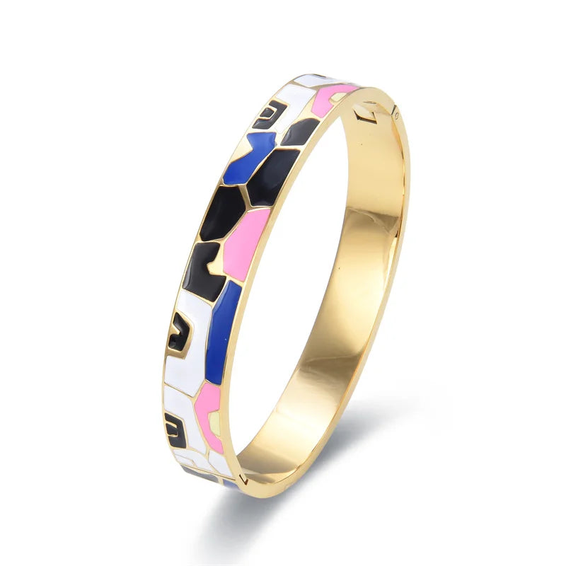Colorful Enamel Painted Bangle for Women Geometric Wedding Jewelry