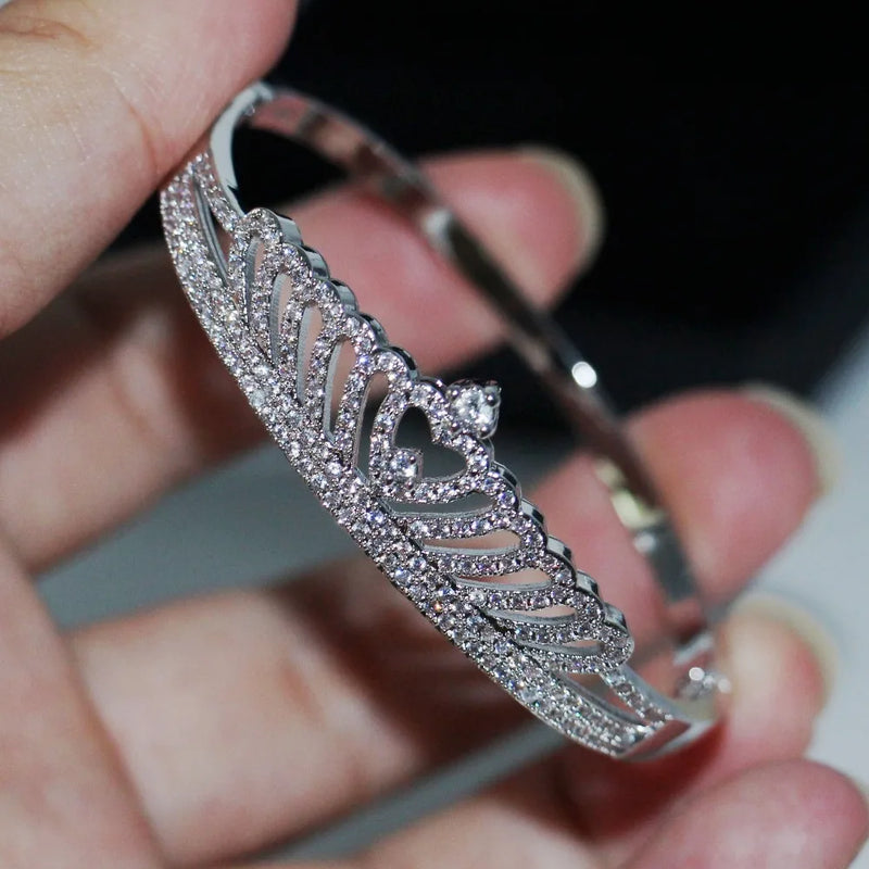 925 Silver Crown Bangle AAAAA Cubic Zircon Wedding Gift