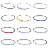 Sparkling Bow Entwined Radiant Hearts Bangle 925 Silver