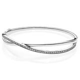 Sparkling Bow Entwined Radiant Hearts Bangle 925 Silver