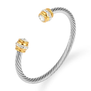 Titanium Steel Cable Cuff Bracelet Zircon Bangle Jewelry