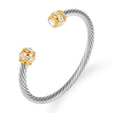 Titanium Steel Cable Cuff Bracelet Zircon Bangle Jewelry