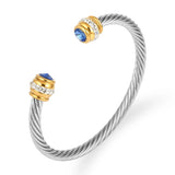 Titanium Steel Cable Cuff Bracelet Zircon Bangle Jewelry