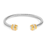 Titanium Steel Cable Cuff Bracelet Zircon Bangle Jewelry