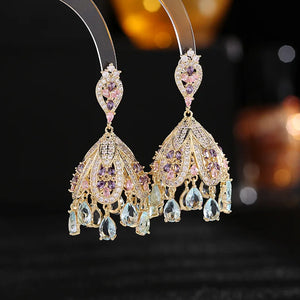 Sparkly Cubic Zircon Bell Dangle Earrings for Evening Party