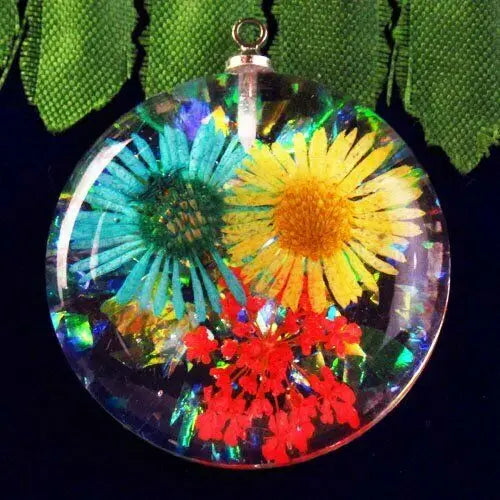 Crystal Glass Red Yellow Flower Pendant Bead for Jewelry Making