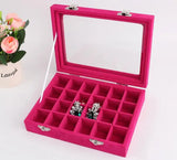 24 Grids Ring Box Jewelry Earrings Necklaces Makeup Case Choker Organizer