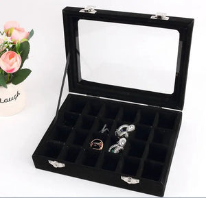 24 Grids Ring Box Jewelry Earrings Necklaces Makeup Case Choker Organizer
