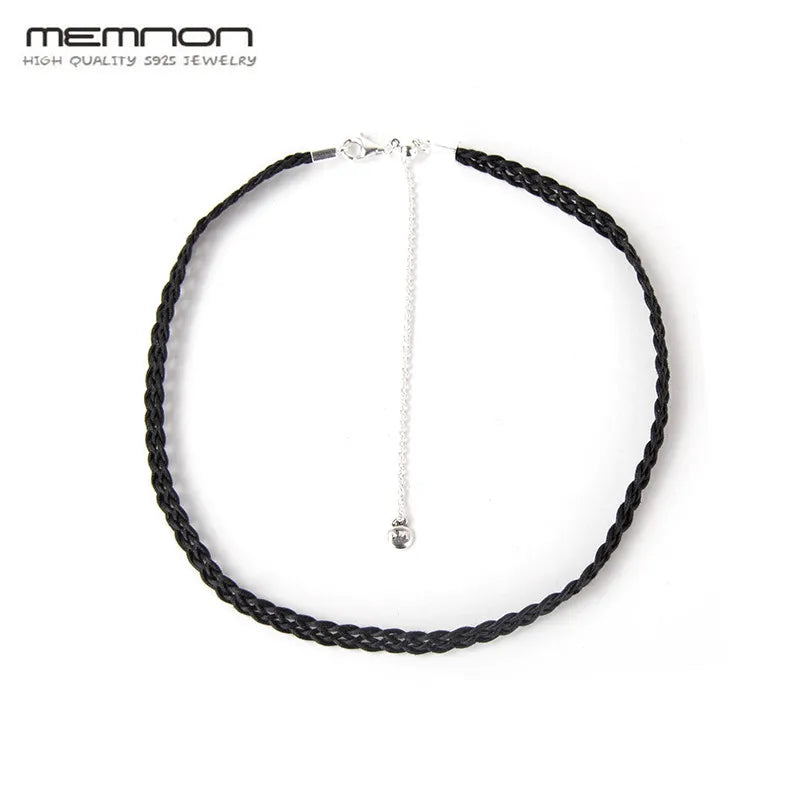 925 Sterling Silver Leather Necklace Women European Jewelry