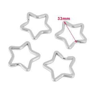 3pcs Stainless Steel Star Split Rings Keyrings Holder 3.3cm