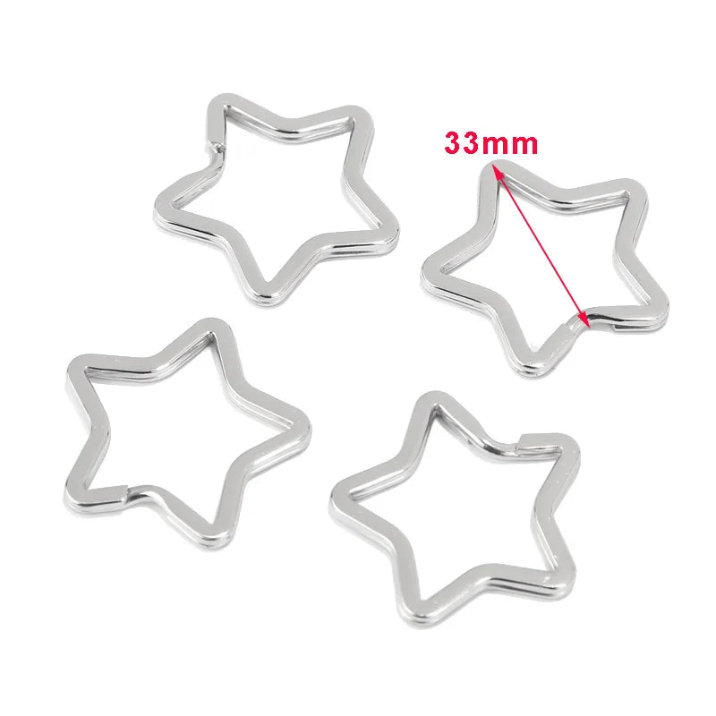 3pcs Stainless Steel Star Split Rings Keyrings Holder 3.3cm