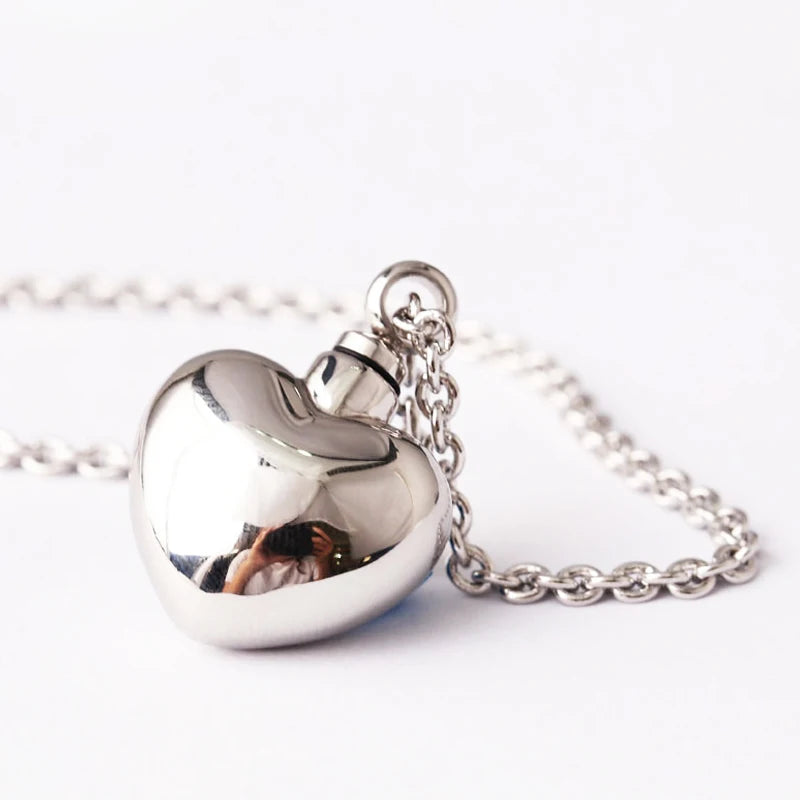 316L Stainless Steel Love Heart Locket Necklace Pets Ashes Urn Pendant