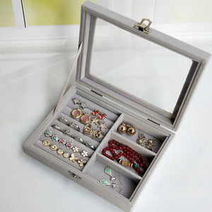 Gray Velvet Ring Jewelry Box Earring Bracelet Necklace Storage Organizer