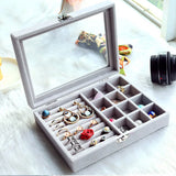 Gray Velvet Ring Jewelry Box Earring Bracelet Necklace Storage Organizer