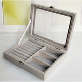 Gray Velvet Ring Jewelry Box Earring Bracelet Necklace Storage Organizer