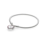 925 Sterling Silver Pan Clasp Bracelet Beads Snake Chain Women DIY Jewelry