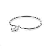 925 Sterling Silver Pan Clasp Bracelet Beads Snake Chain Women DIY Jewelry