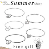 925 Sterling Silver Pan Clasp Bracelet Beads Snake Chain Women DIY Jewelry