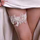 TopQueen ST66 Leg Ring Lace Flower Rhinestones Wedding Garter Belt