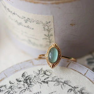 Topa Stone Ellipse Ring Zircon 925 Sterling Silver Plated 14K Vintage Retro