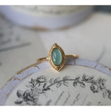 Topa Stone Ellipse Ring Zircon 925 Sterling Silver Plated 14K Vintage Retro