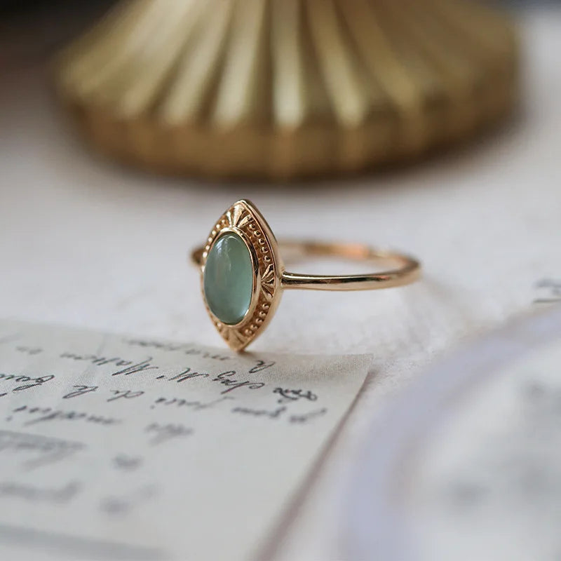 Topa Stone Ellipse Ring Zircon 925 Sterling Silver Plated 14K Vintage Retro