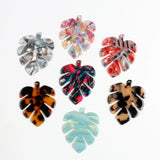 Tortoise Shell Earring Charms, Acetate Acrylic Beads, BIG Monstera Leaf Shaped