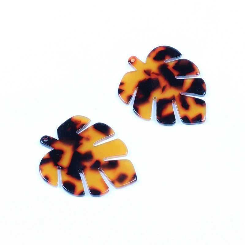 Tortoise Shell Earring Charms, Acetate Acrylic Beads, BIG Monstera Leaf Shaped