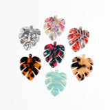 Tortoise Shell Earring Charms, Acetate Acrylic Beads, BIG Monstera Leaf Shaped