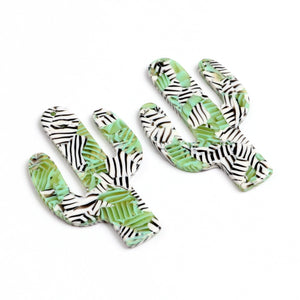 Tortoise Shell Cactus Earring Charms, Acrylic Pendants
