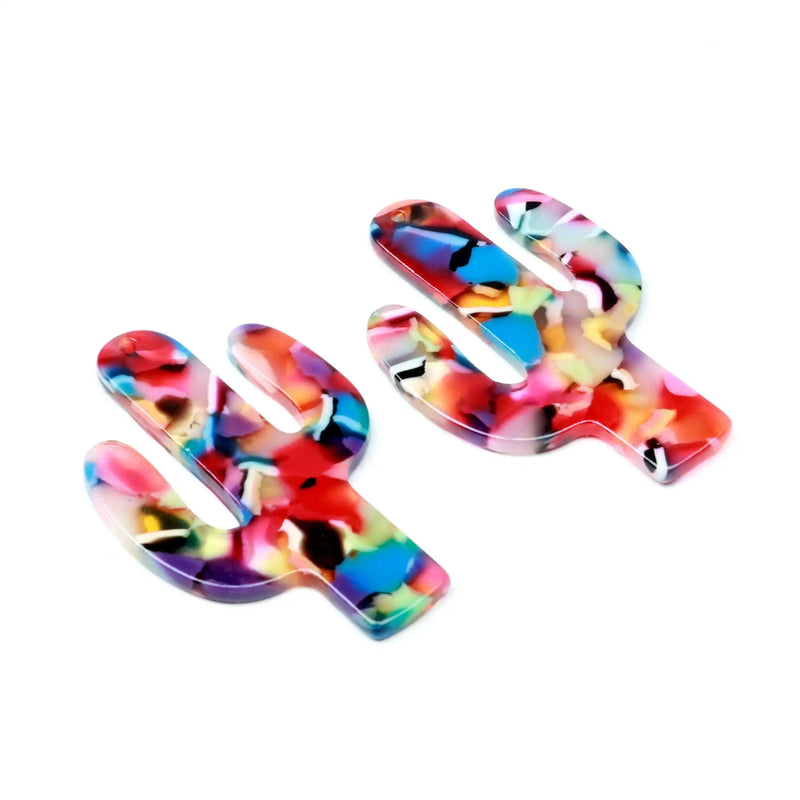 Tortoise Shell Cactus Earring Charms, Acrylic Pendants