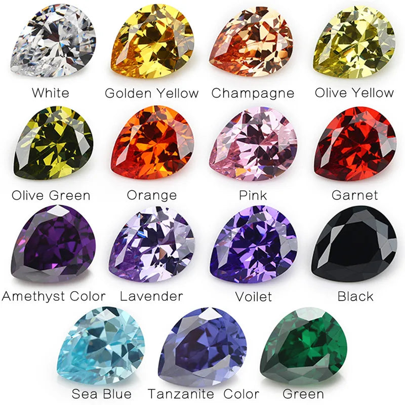 15pcs 4x6mm~10x12mm 1pcs Per Colors Loose Pear CZ Synthetic Gemstone