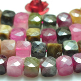 Tourmaline 4mm Square Faceted Gemstone Beads for 925 Silver Jewelry