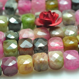 Tourmaline 4mm Square Faceted Gemstone Beads for 925 Silver Jewelry