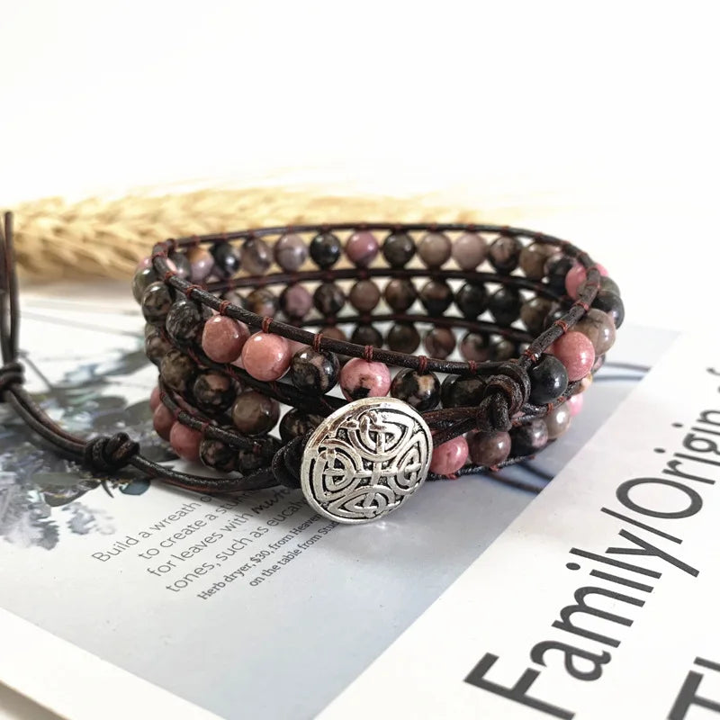 Faceted Tourmaline Stone Leather Wrap Bracelet