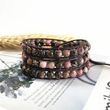 Faceted Tourmaline Stone Leather Wrap Bracelet