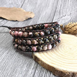 Faceted Tourmaline Stone Leather Wrap Bracelet