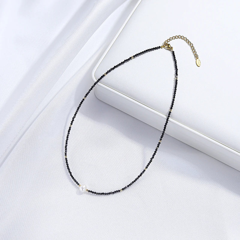 Tourmaline Necklace Freshwater Pearl Choker Spinel Stainless Steel Jewelry