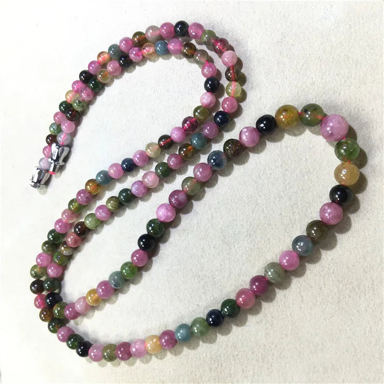 Tourmaline Round Multicolor 3-6mm Necklace 18inch Beads Nature Woman