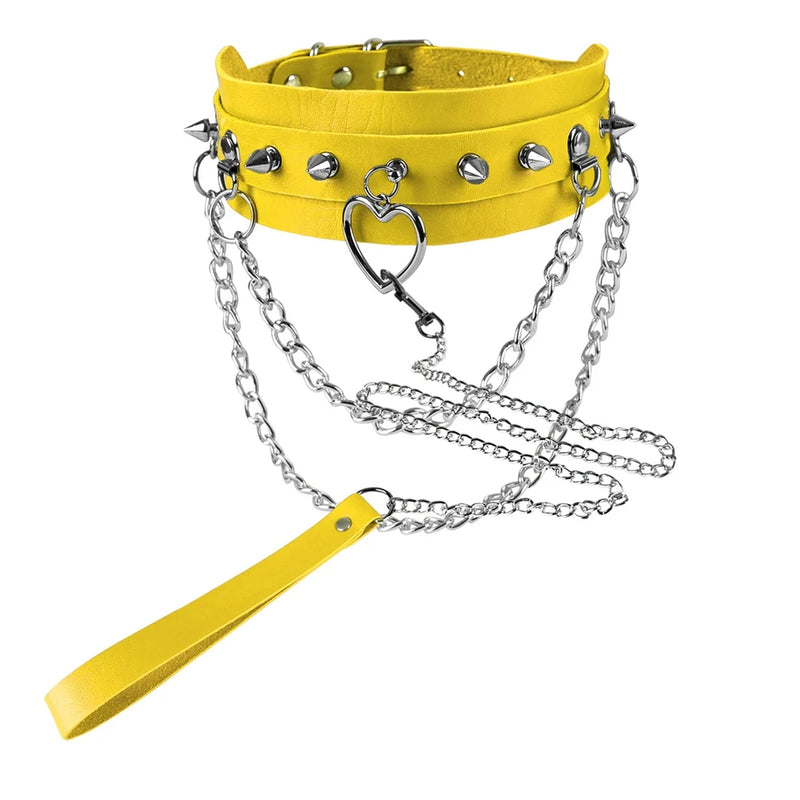 Gothic Punk Choker Chain Collar Leather Necklace