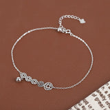 Chinese Character 925 Silver Money Bell Anklet for Women