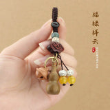 Good Luck Gourd Keychain Ebony Wood Wishful Pendant