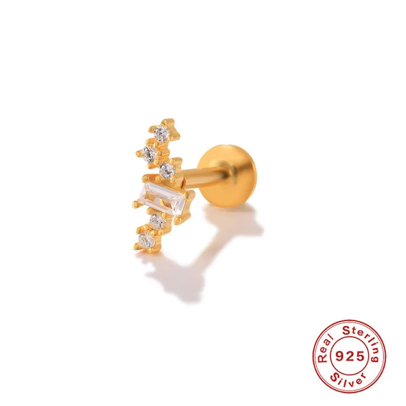 Tragus Earring Labret Stud 925 Sterling Silver Cubic Zirconia Ear Stud