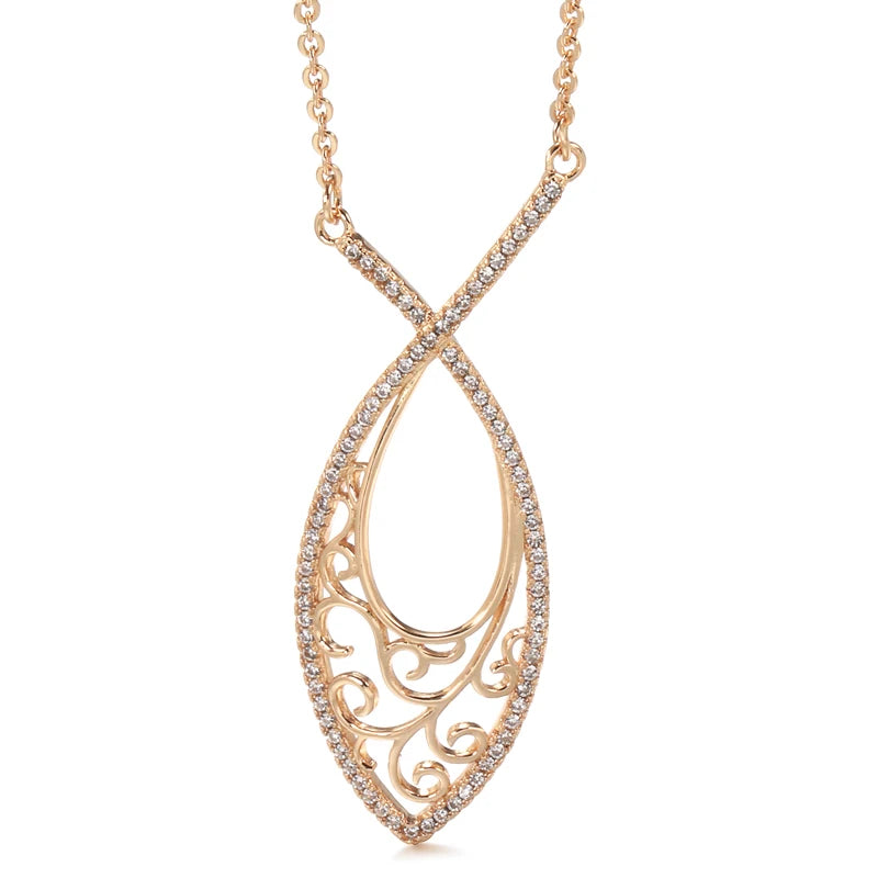 Rose Gold Hollow Zircon Necklace with Big Pendant for Women