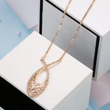 Rose Gold Hollow Zircon Necklace with Big Pendant for Women